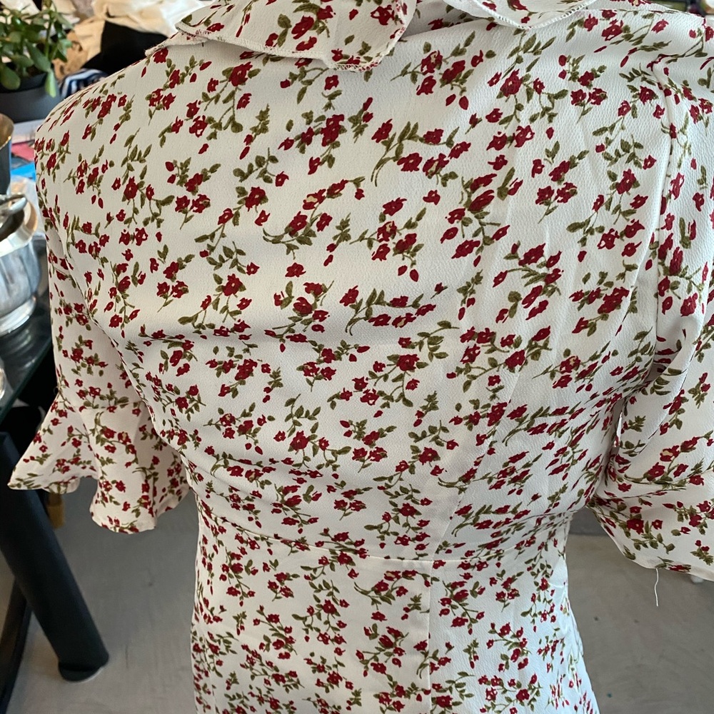 NEW floral summer mini dress front tie ruffled keyhole cutout pinup retro LARGE - Picture 7 of 16